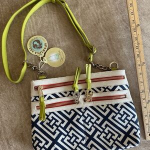 Spartan 449 Stylish Navy and Lime Green Patterned Crossbody Bag